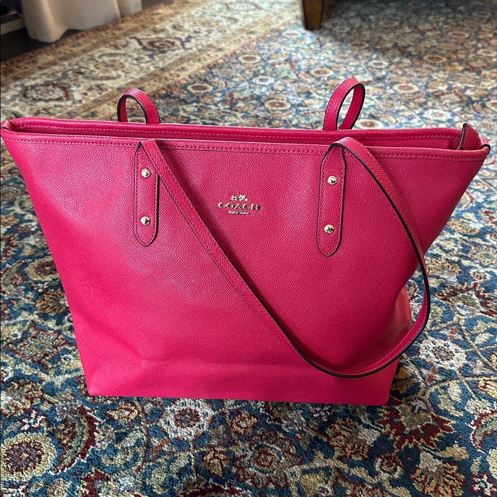 Coach raspberry red Leather Tote